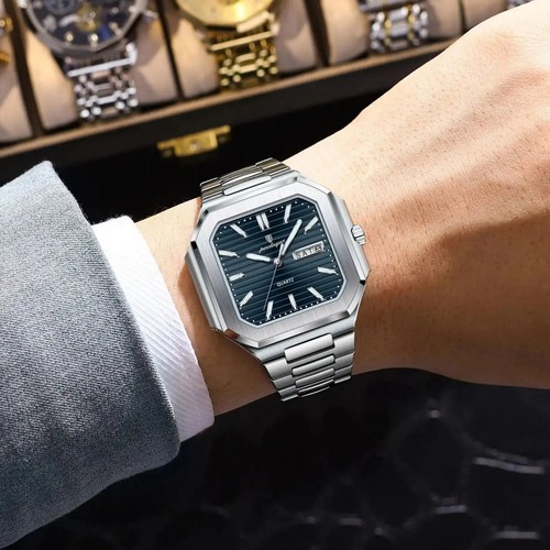 POEDAGAR Luxury Men's Square Quartz Watch Waterproof Luminous Stainless Steel - Picture 6 of 15
