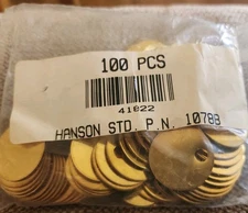 NOS Vintage 100pc HANSON 41822  1" Inch Diameter Solid Heavy Brass Tag 1990's 