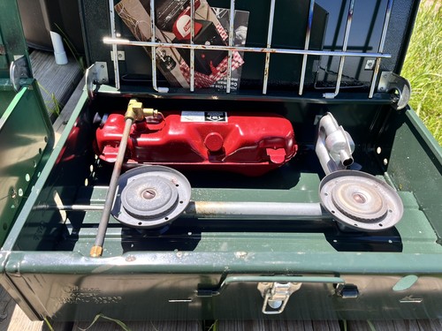 Coleman Modelo 425F - Estufa de campamento compacta de 2 quemadores limpia en caja original probada - Imagen 2 de 5