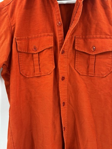 Eddie Bauer Vintage Button Down Shirt Mens Large Orange Long Sleeves Pockets 90s - Picture 3 of 23