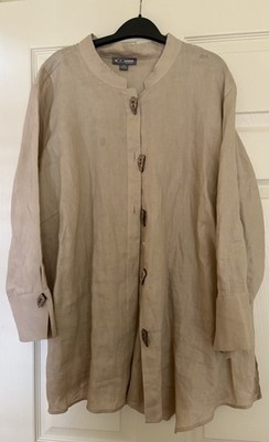 Go Silk Woman 100% Linen Tunic, 3X, Tan, Decorative Buttons, Great For Work