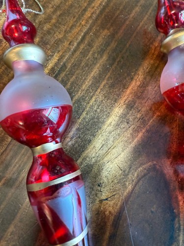 Vintage Blown Red Glass Finial Christmas Ornaments Transparent Set Of 6 GoldTone - Picture 6 of 8