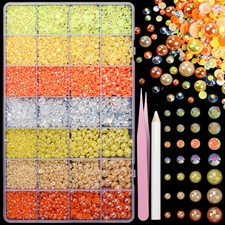 22000 Pcs Orange Flatback Pearls and Rhinestones for Crafting, Resin Rhinestones