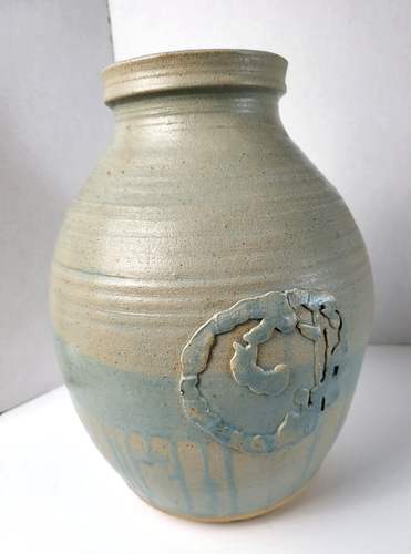 Vintage große Kunstkeramik Vase blaue Tropfglasur handgeworfen asiatisches/orientalisches Design 12 Zoll - Bild 4 von 13