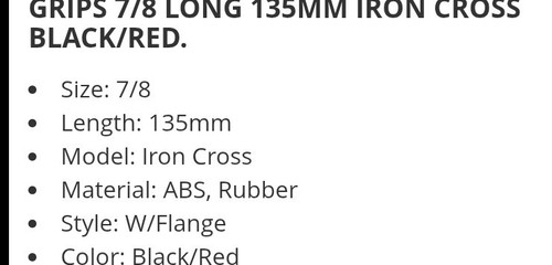 2 IRON CROSS BICYCLE GRIPS, BLACK AND RED, 7/8 - Picture 2 of 2