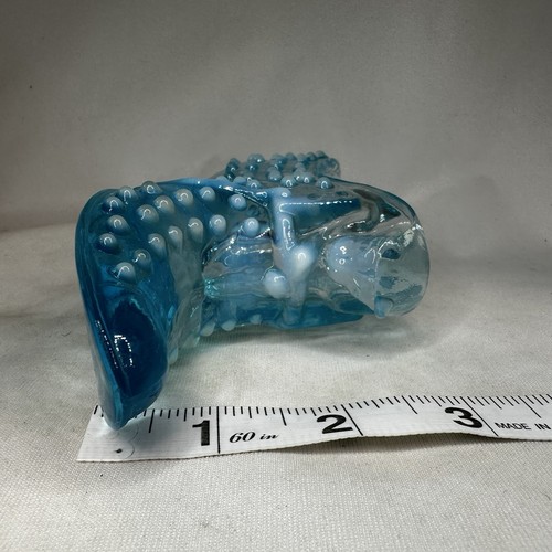 Zapatilla de vidrio vintage Fenton opalescente Hobnail 6 pulgadas x 3 pulgadas MCM cara de gato azul - Imagen 8 de 12