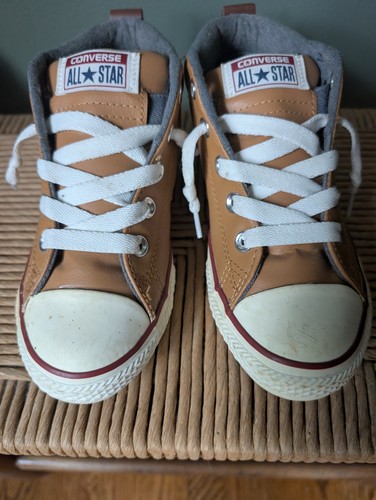 Converse Kids Junior Brown Leather High Top Sneakers Sz US2 Streetwear School - Picture 2 of 9