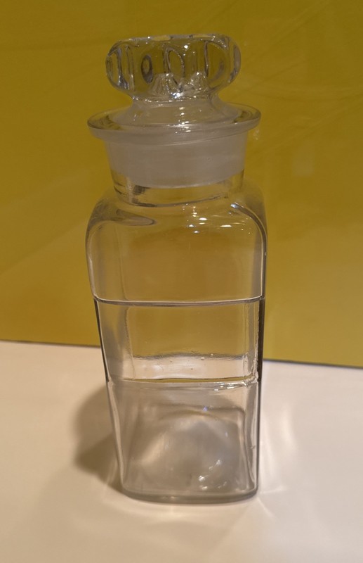 Antique/VTG F&S Square Glass Apothecary Jar with Lid/Stopper Space for Label