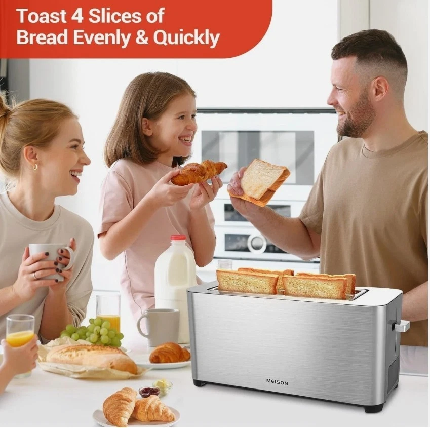Meison 4 Slice Toaster with LED Timer Display, Stainless Steel Bread Toasters