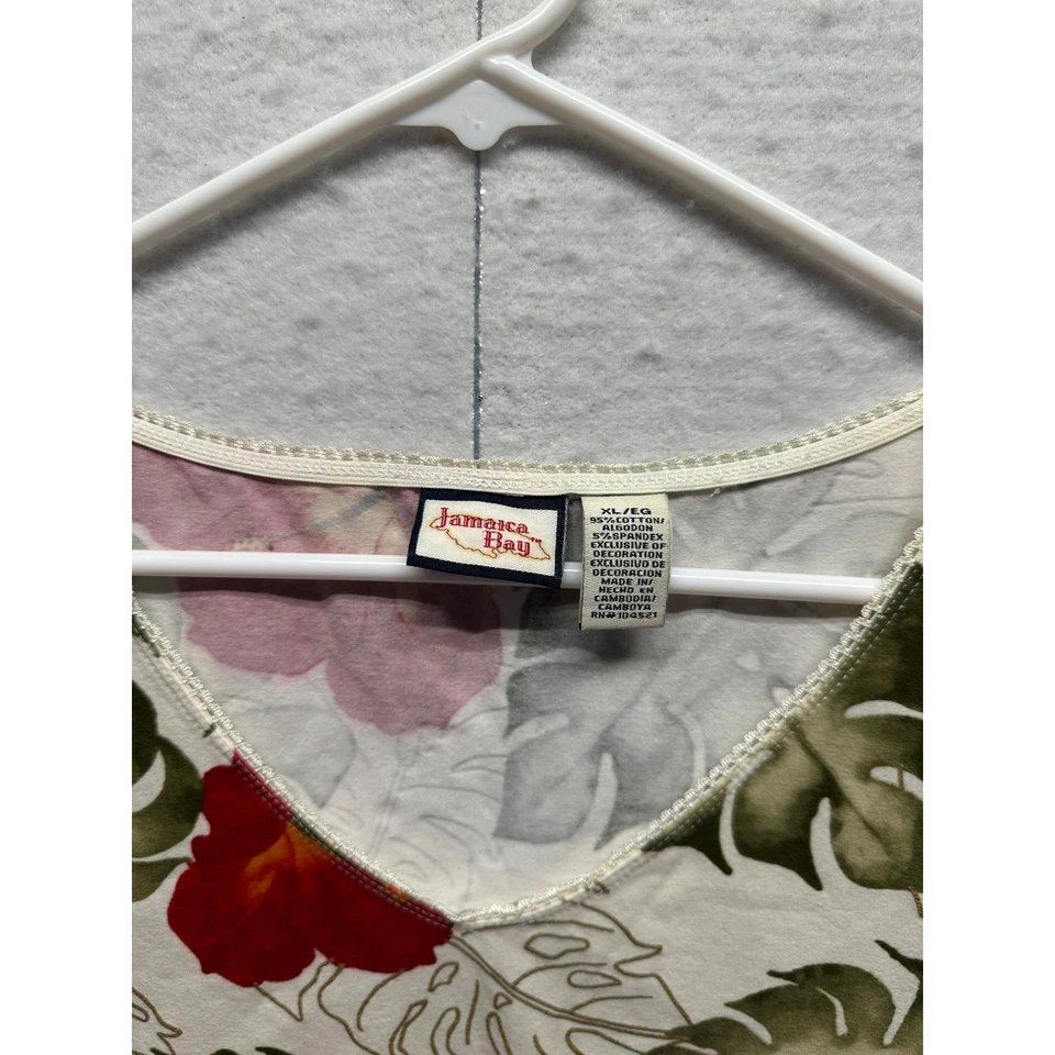 Camiseta sin mangas Jamaica Bay para mujer algodón spandex XL floral rojo verde pulóver cuello en V Foto 2 de 4