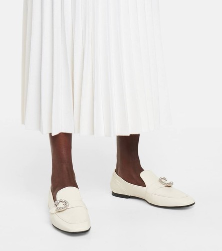 Jimmy Choo Mani Crystal-Embellished White Leather Loafers 35.5 - Picture 7 of 10
