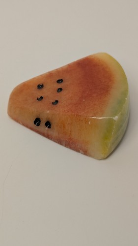 Vintage Polished Italian Alabaster Marble Stone Watermelon Slice Fruit 8.4oz 3in - Picture 5 of 9