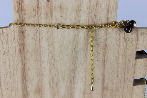 Authentische Vintage Lang Halskette Asymmetrisch Golden und Perlen Schwarze - Bild 7 von 7