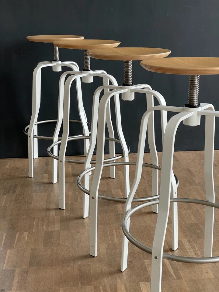 Barhocker höhenverstellbar, 4 Stück - weiss, Sitzfläche Eiche hell - Bild 3 von 4