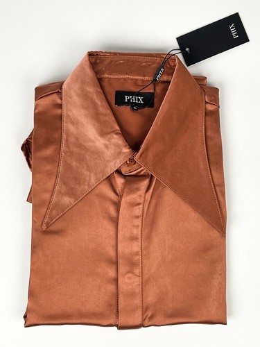 Phix geknöpftes Hemd Herren Extra Large orange Satin Dolchkragen XL geknöpft