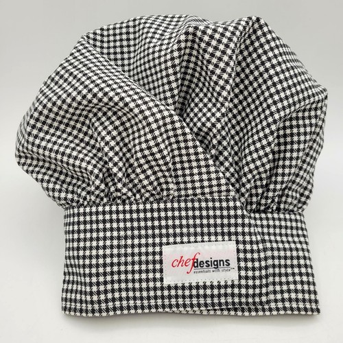 Chef Designs Houndstooth Chef Hat Black White Large Adjustable Hook Loop Closure - Picture 1 of 6
