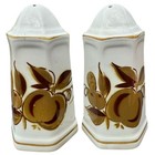  🍎 Vintage Japan Fruit Salt & Pepper Shakers Brown Apple Ceramic Hexagon
