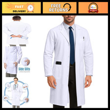 Professional White Lab Coat for Men - Long Sleeve Medical Jacket, Doctor's Coat