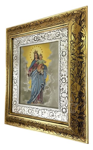 Arte enmarcado Virgen María Auxiliadora - Marco de oro y plata de 17,7”x15,7” - Re - Imagen 2 de 2