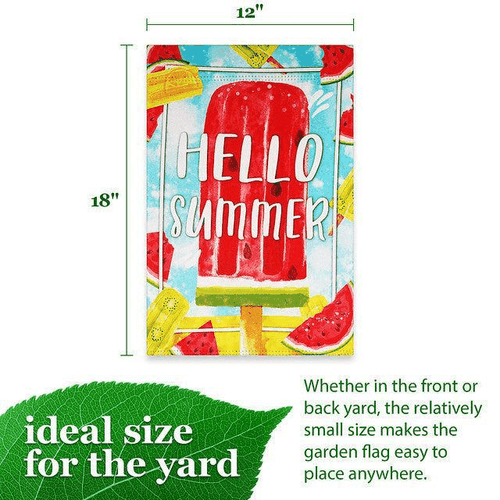 Garden Flag Hello Summer Watermelon Popsicle 12x18 Inch Printed Blockout - Picture 4 of 8