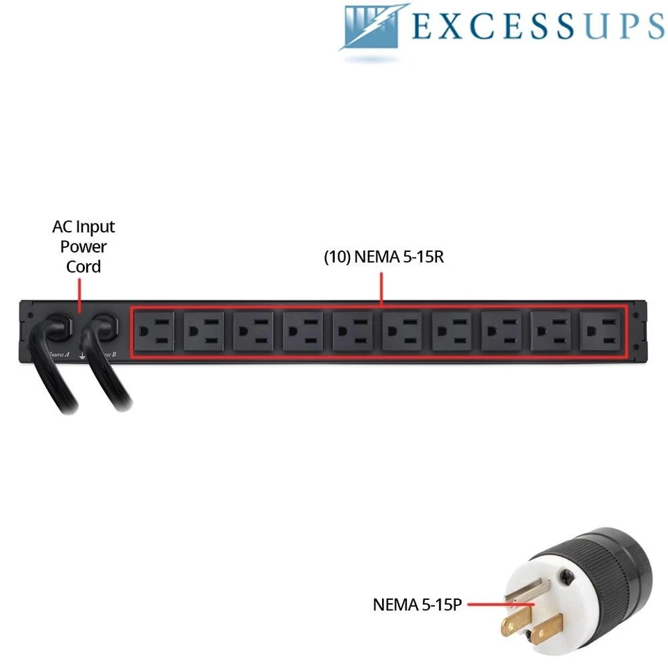 APC Automatic Transfer Switch  PDU, RM 1U 15A 120V Output: (10)5-15R, AP7750A... - Image 4 of 4