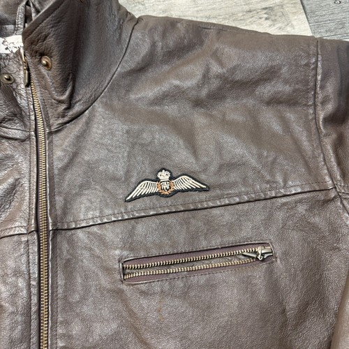 Royal Air Force Leather Bomber Jacket Full Zip Y2K Brown Mens XL - Picture 3 of 10