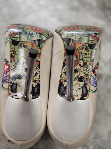 ED HARDY GRAPHIC TIGER FLORAL LOVE WOMEN'S METAL HIGH HEEL Sz 6 - Picture 8 of 9