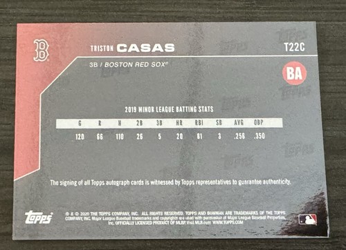2020 Triston Casas Bowman Next Auto Orange 5/5 - Picture 2 of 2