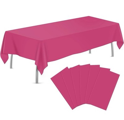 Hot Pink 6 Pack Plastic Table Cloth 54'' x 108'', Disposable Tablecloths Rectangle
