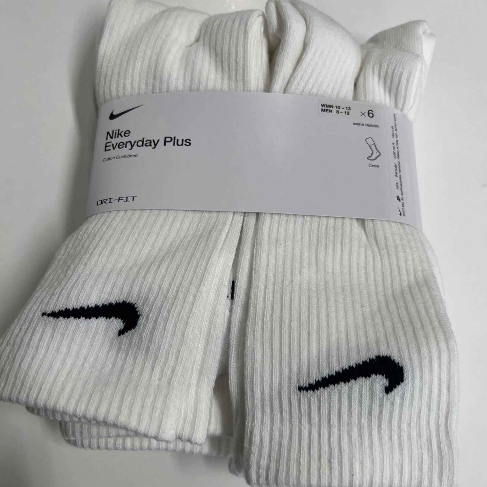 Nike Mens Everyday Performance PLUS Crew Socks Pack ( 6 Pairs) DRI-FIT SZ 8-12