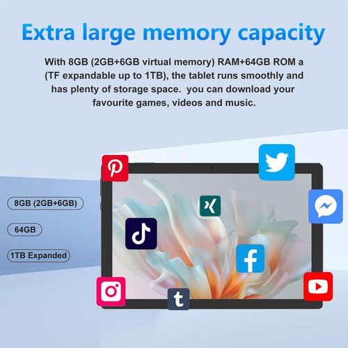 Tablet 10 inch Android 14 Tablets, 8GB RAM + 64GB ROM (Expand to 1TB), Quad C... - Picture 3 of 7