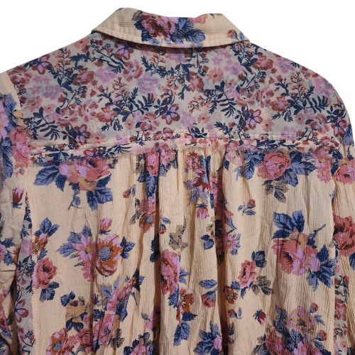 Free People Top Size Large Hold On To Me Coral Floral Printed Button Up Blouse - Picture 8 of 12