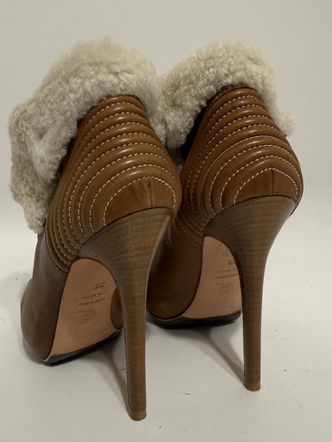 Vtg Alexander McQueen Brown Leather Shearling Platform Heels 36 - Picture 6 of 14