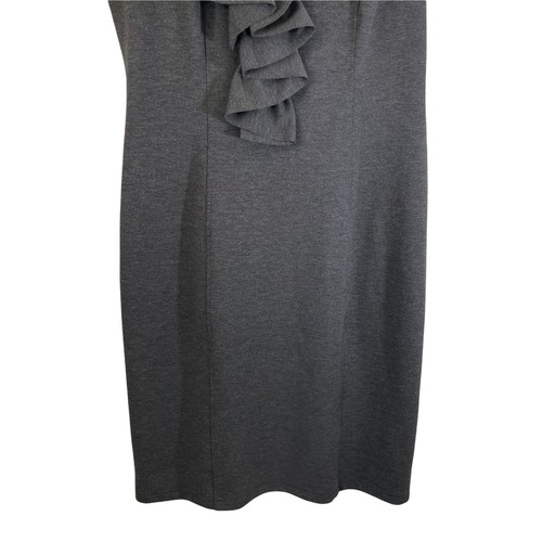 SPENSE Womens Short Sleeve Ruffle Knit Knee Length Work Sheath Dress Gray 6 - Picture 4 of 7