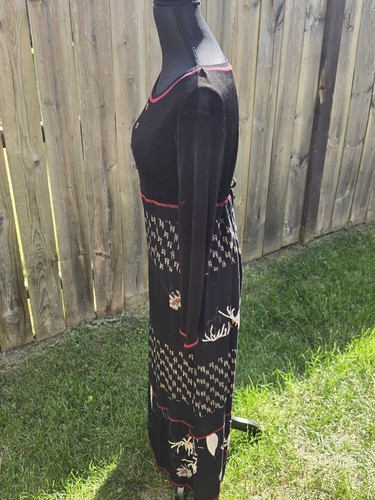 VTG Carol Little Boho Maxi Black Dress Japanese Floral Inspired Tie Back Size 8 - Picture 3 of 16