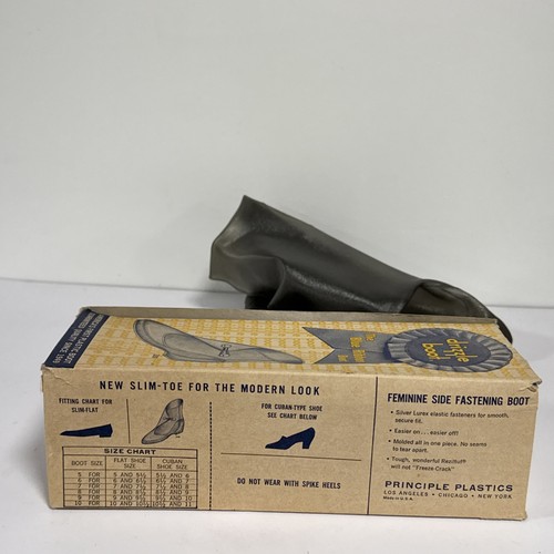Vtg Drizzle Boots Reziltuf Blue Ribbon Plastic Rain OverShoes Retro Boot NOS - Picture 9 of 24