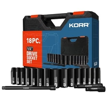 KORR Tools KSS002 18PC Impact Socket Set, 1/2-Inch Drive Metric Deep Socket Set