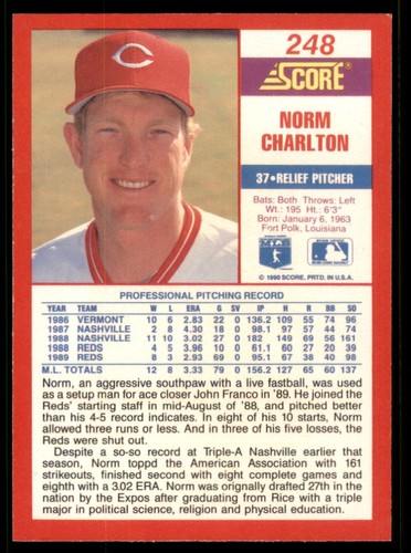 1990 Score #248 Norm Charlton - Picture 2 of 2