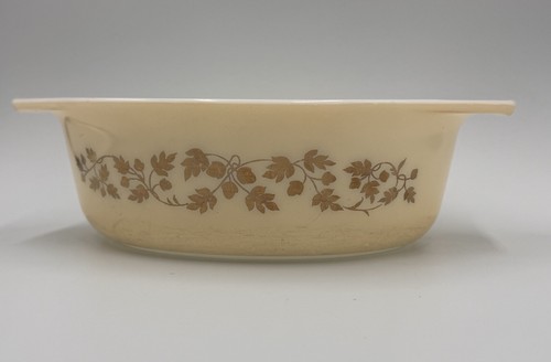 Vintage Pyrex Goldene Eichel 1-1/2 Quart Offene Auflaufform Bäcker Gold auf Creme 043 - Bild 3 von 17