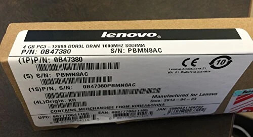 Lenovo 0B47380 4GB DDR3L PC3-12800 1600MH SODIMM Memory Retail - Picture 1 of 2