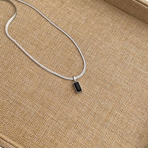 Titanium Steel Black Square Pendant Herringbone Necklace Silver & Gold - Bild 13 von 13