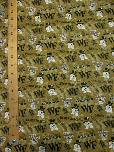 WAKE FOREST WF DEACONS TAN INLAY LOGO COTTON FABRIC FQ - Picture 4 of 7