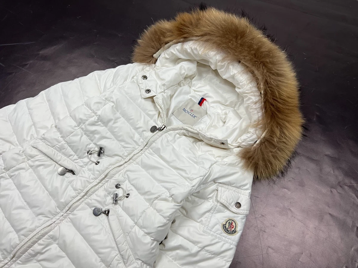 Auth Girl's MONCLER Nantes Moka Fur White Down Puffer Jacket