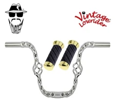 Vtg Lowrider 9" Handlebar Cage Square Twisted 25.4mm Chrome, Velour Swirl Grips