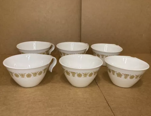 Corelle Livingware Butterfly Gold Coffee/Tea Cups w/Hook Handles Set of 6
