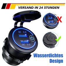 12V Steckdose QC3.0 USB Ladegerät Buchse Wasserdicht für Motorrad Auto KFZ 2 USB