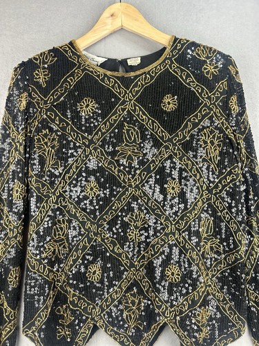 Vintage The Very Thing Women's Sequin Top Sz Med 100% Silk Holiday Party Formal - Picture 3 of 13