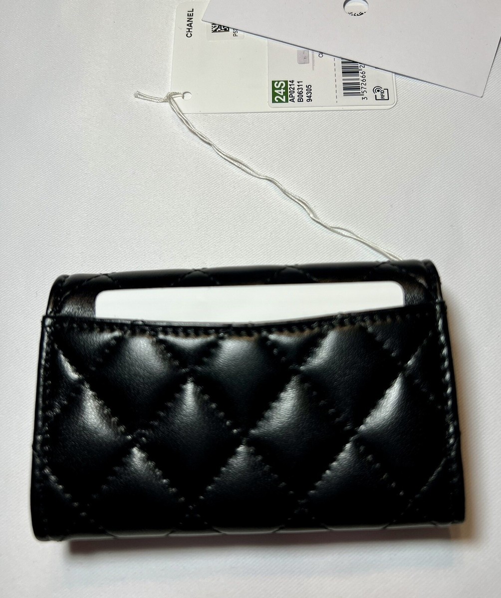 【 2024/25 秋冬 新作アイテム★】 CHANEL CLASSIC CARD HOLDER 2024 Chanel Classic Flap Card Holder Wallet Black Lambskin w