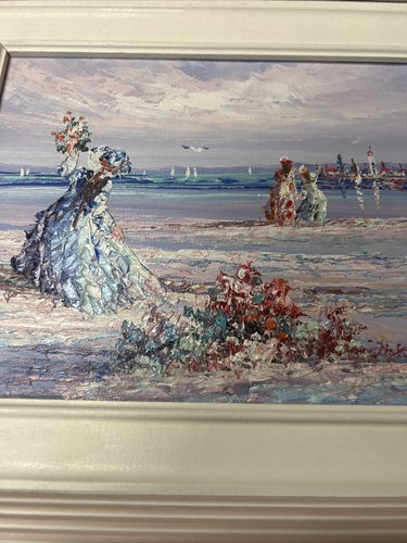MARIE CHARLOT RARO ORIGINAL ÓLEO SOBRE LIENZO “Mujeres en la playa” PAISAJE Firmado - Imagen 2 de 4