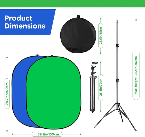 Portable Green Screen Backdrop with Stand,Foldable 5X7Ft Chromakey Blue&Green Sc - Picture 2 of 7
